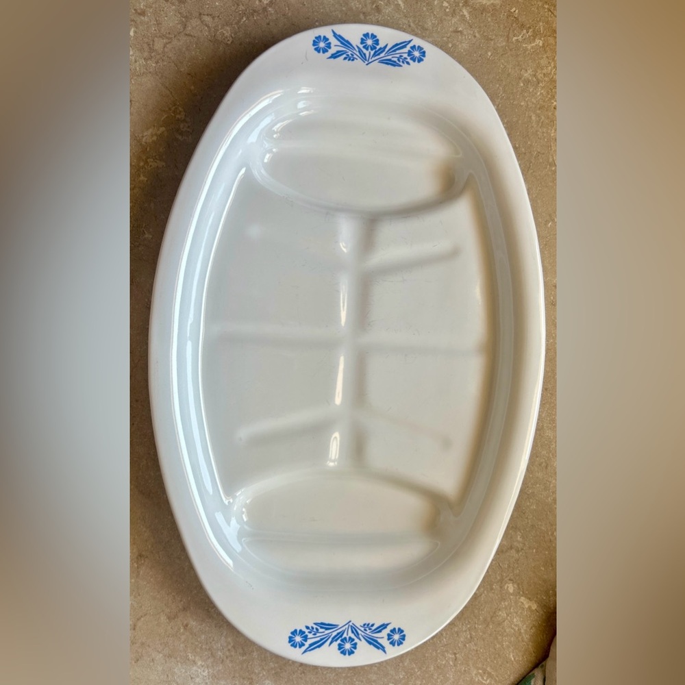 Vintage Corning Ware Blue Cornflower Oval P-19 Meat Serving Platter Approx 16x10